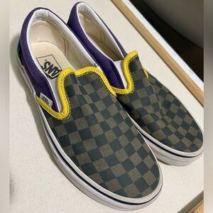 Vans Off The Wall Shoes Purple Gray Checkered Slip On Sneakers Men 7 Women 8.5